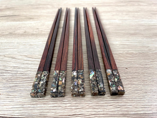 Paua Shell Walnut Chopsticks - Set of 5 pairs