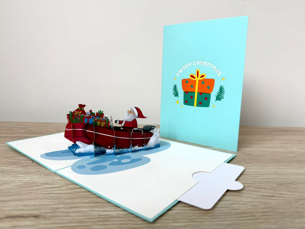 3D Pop Up Card - Christmas Santa on Jetboat