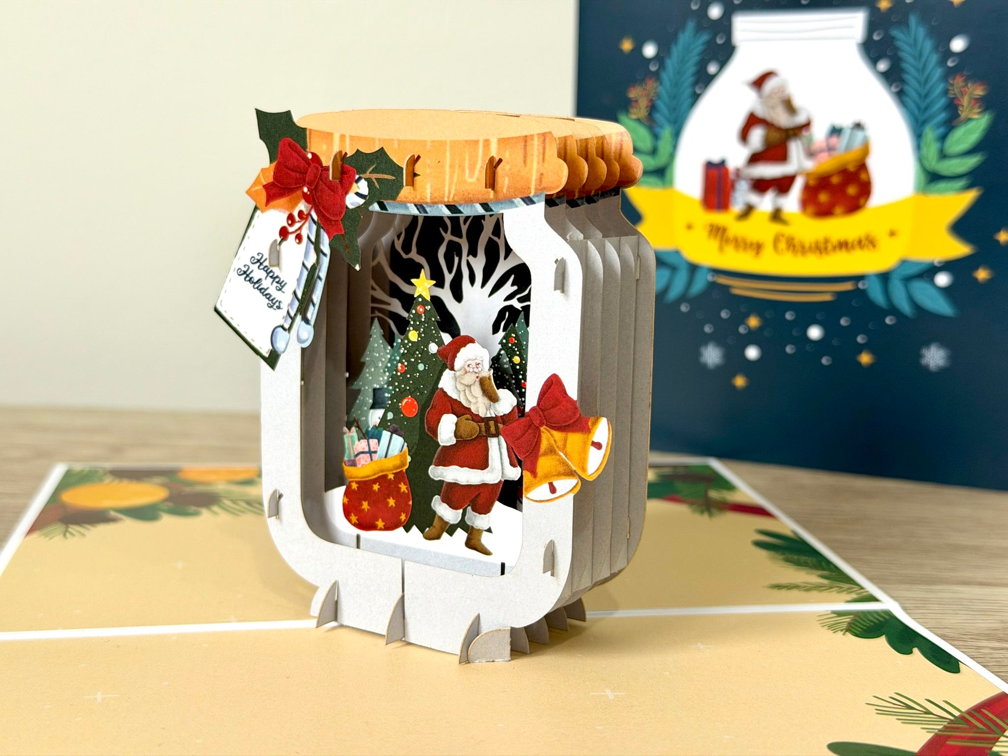 3d Pop Up Card - Christmas Santa in a Jar