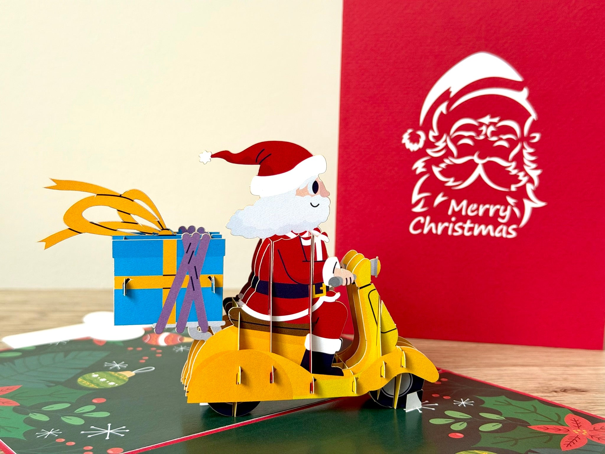 3D Pop Up Card - Christmas Santa on Vespa