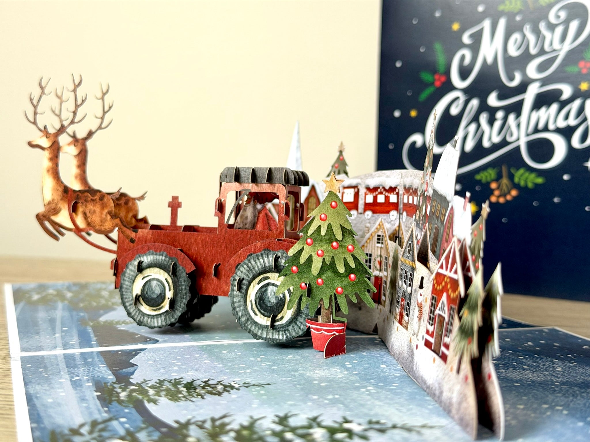 3D Pop Up card - Christmas Santa in Tractor
