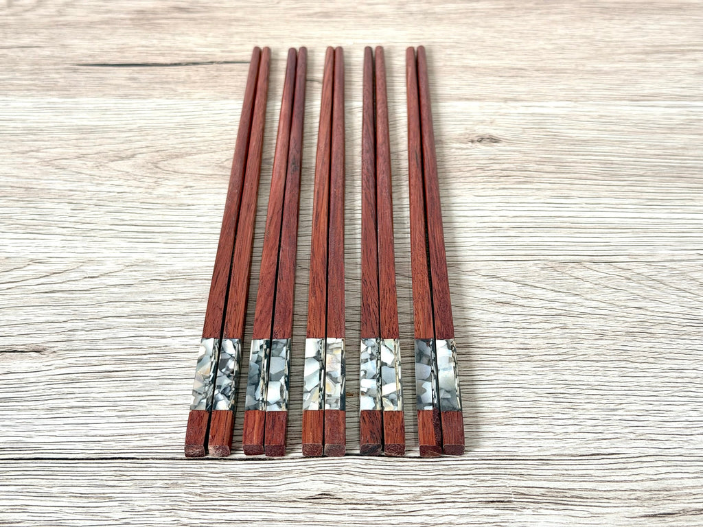 Wooden Chopsticks - Square Seashell Mahogany 5 pairs