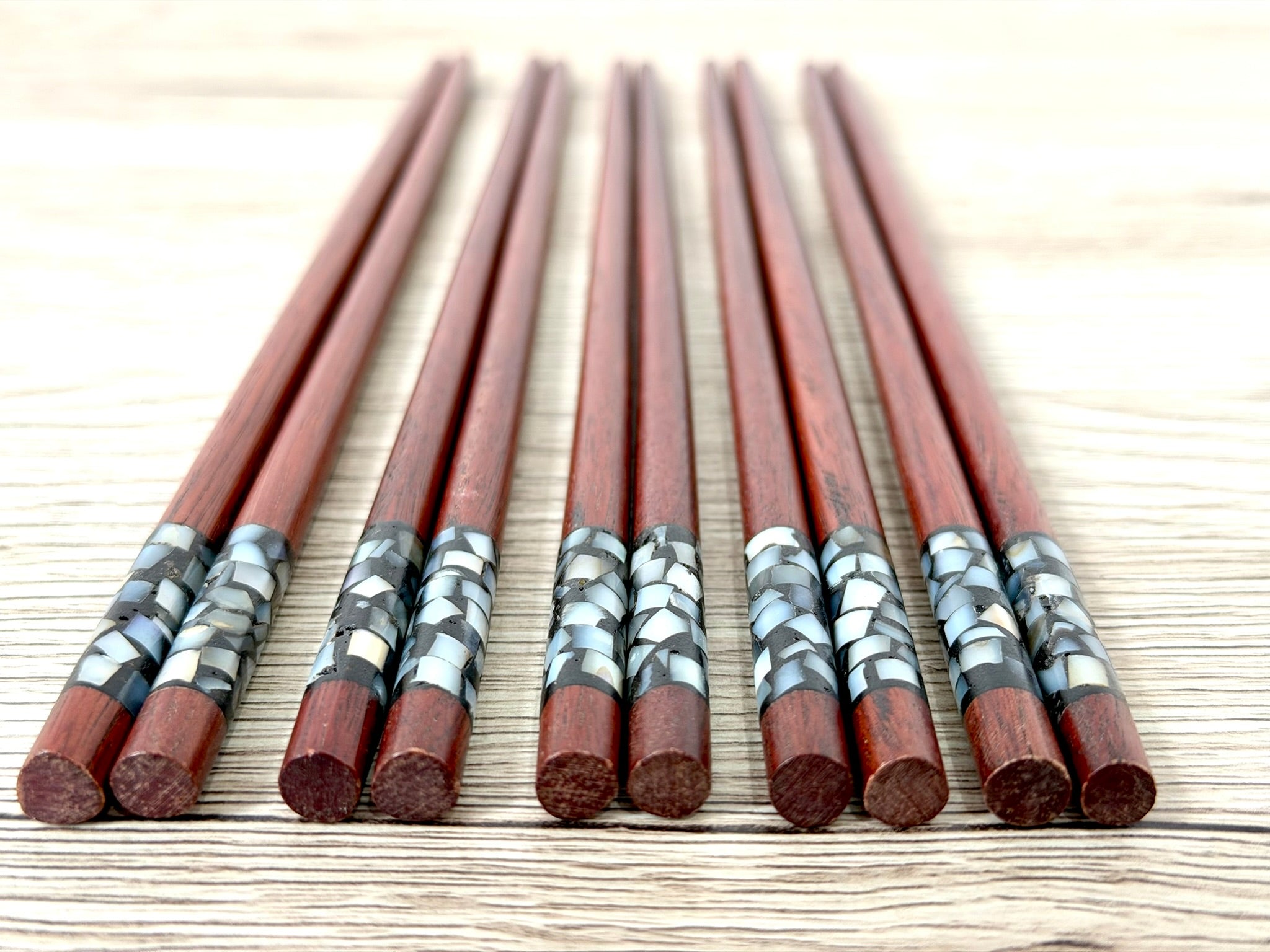 Wooden Chopsticks - Round Seashell Mahogany 5 pairs